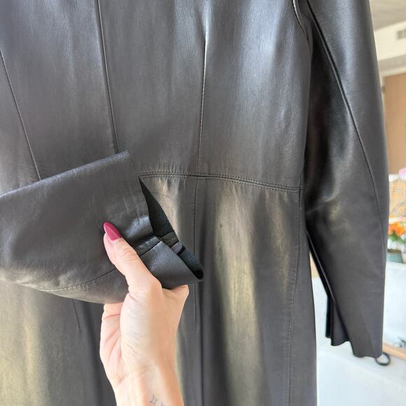 Banana Republic Vintage 90s 100% Genuine Leather Black Pea Coat - Picture 5 of 6